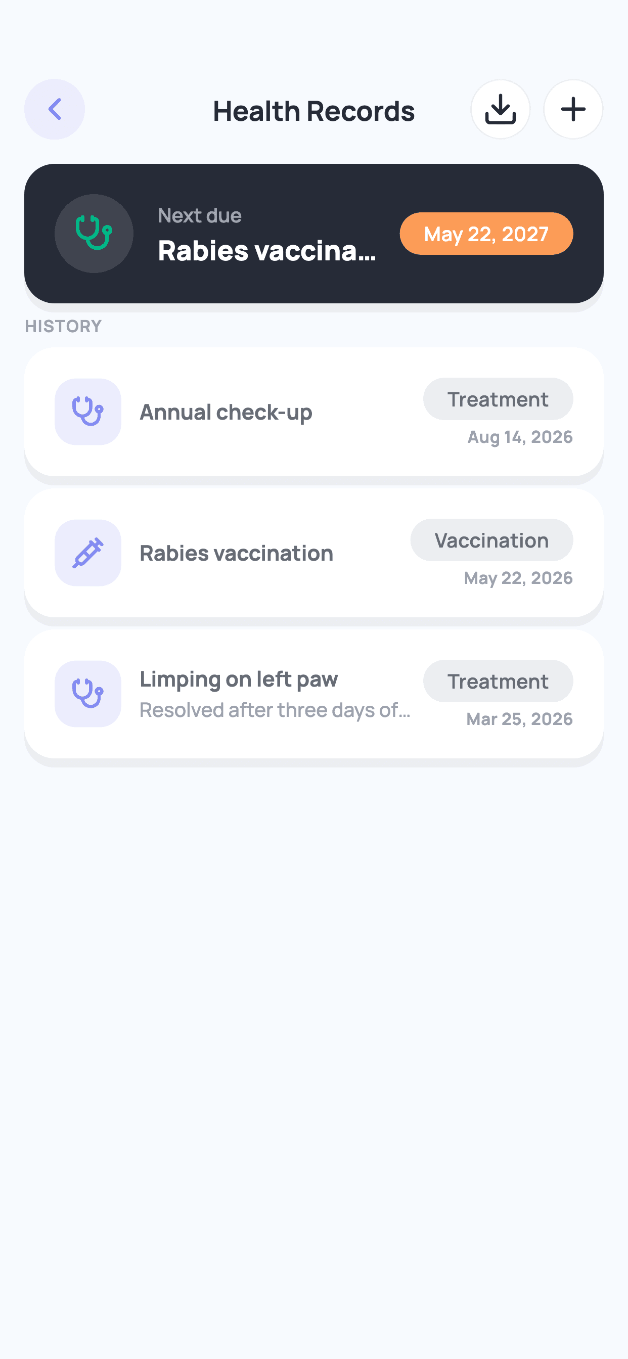 Wolfie Health Log screen