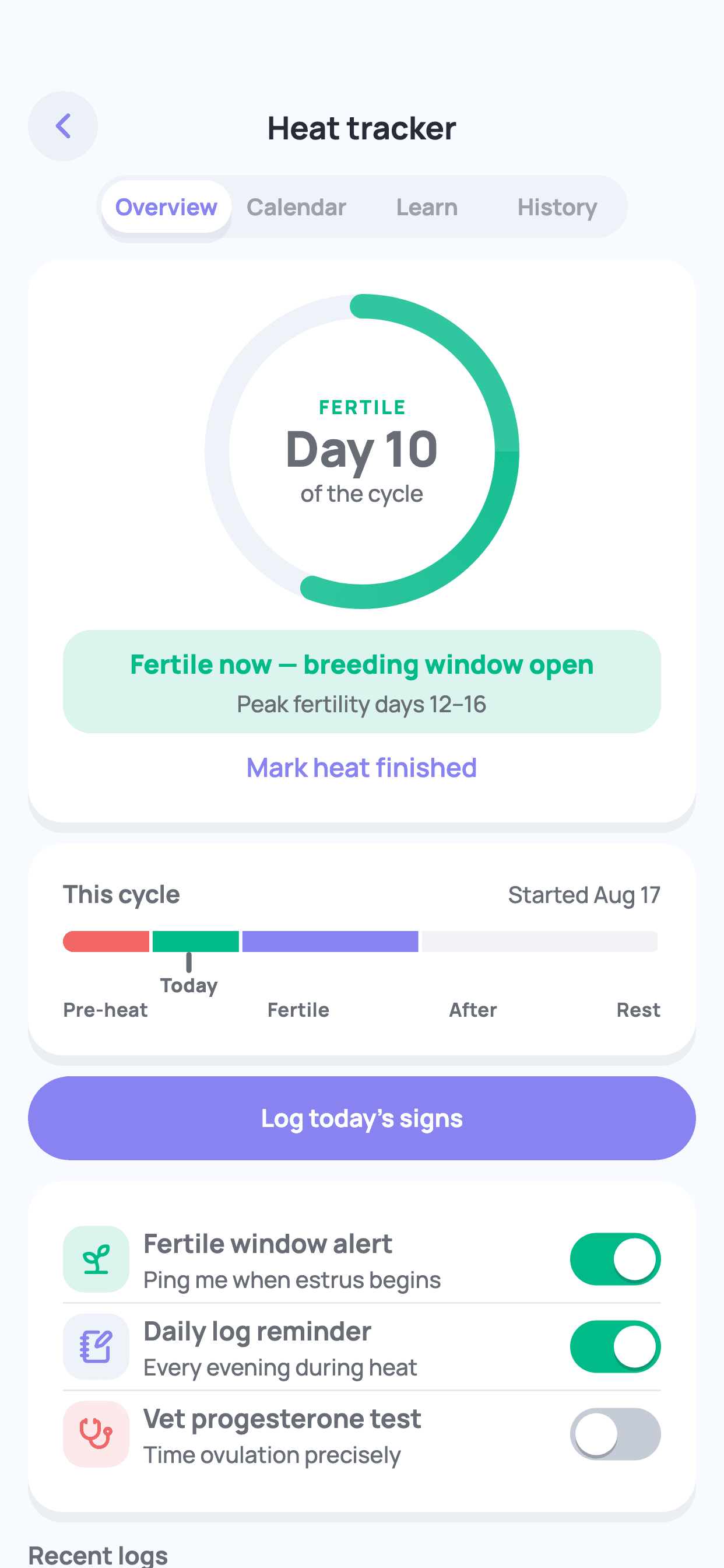 Wolfie Heat Tracker screen