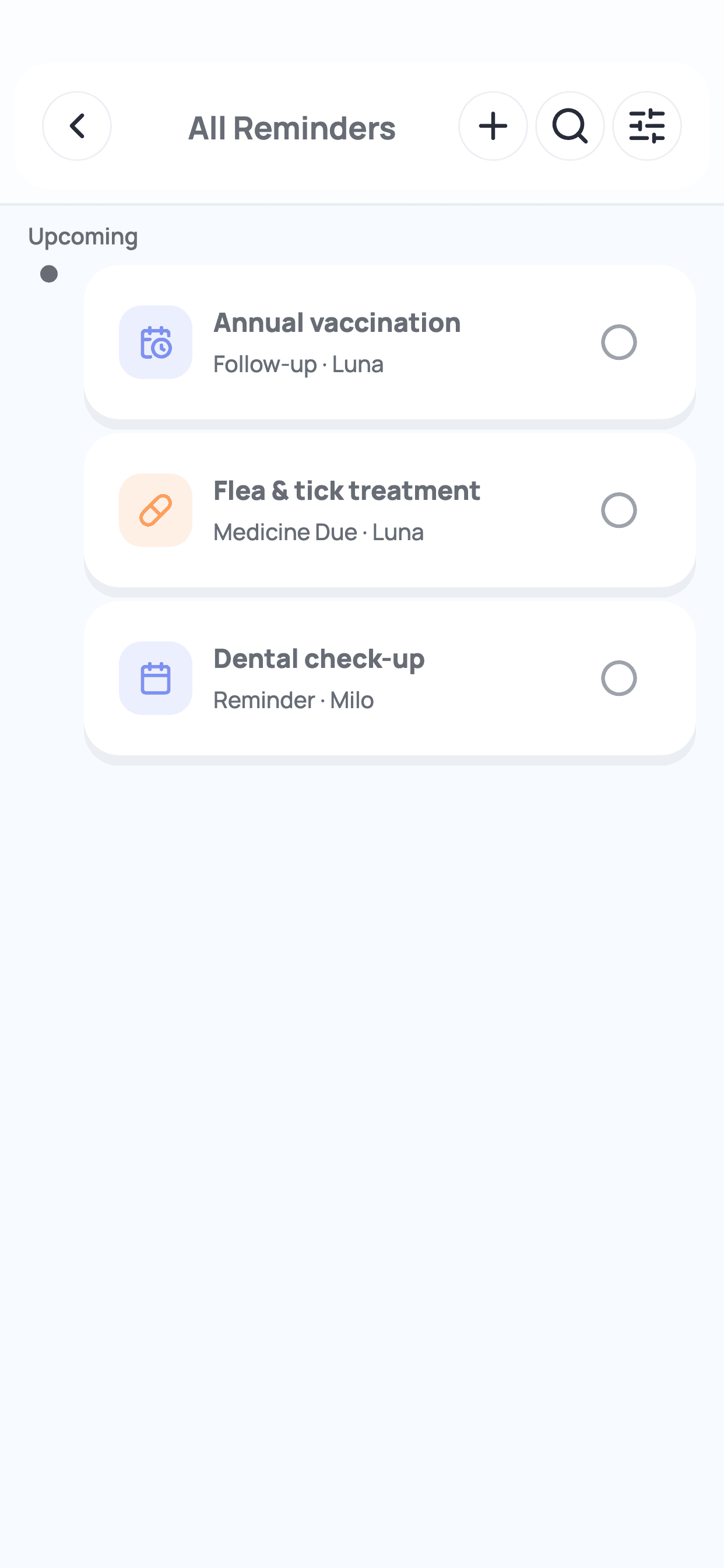 Wolfie Reminders screen