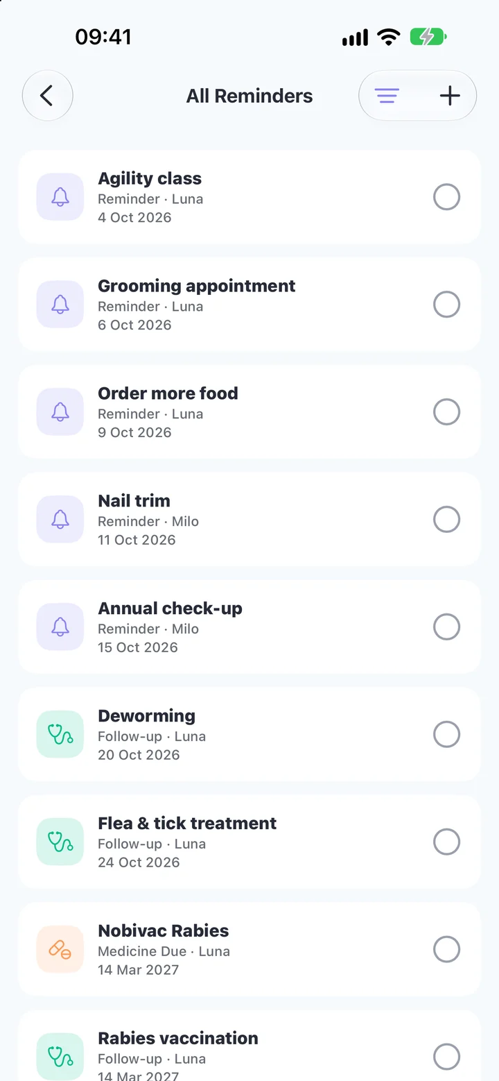 Never miss a reminder — Doses, checkups and vaccinations on time